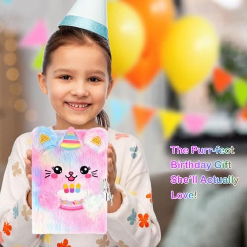 Secret Journal Notebook with Cute Purse Multicolored Pen Gifts for Daughter Grandkid Niece Student PJDRLLC Plush Cat Diary with Lock – Birthday Gift for 6-12 Years Girls B0H34DWW59