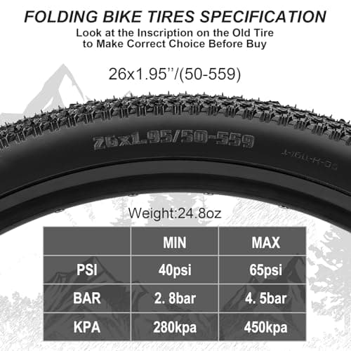 Hapleby 2PCS Premium Folding Bike Tires 26x1.95 Inch (50-559mm), Replacement Mountain Bike Tires 60 TPI Puncture-Resistant, Came with 2PCS Tire levers
