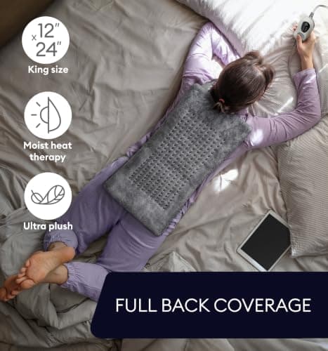 GENIANI Electric Heating Pad for Back Pain & Cramps Relief, Electric Throw, Self Care Gifts for Women, Heating Pad for Neck & Shoulder, Machine Washable Microplush, Auto Shut Off (12"x24", Tabby Gray) B07T85CNX2