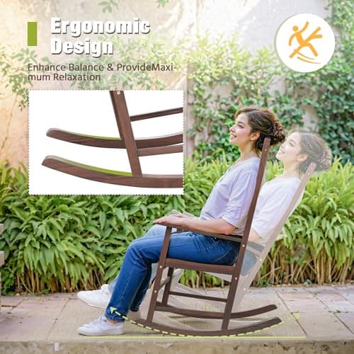 Greesum 2 Piece Acacia Rocking Chairs,Outdoor Bistro Furniture Set Pure Wood Framed for Porch, Lawn Garden, Deck,Brown