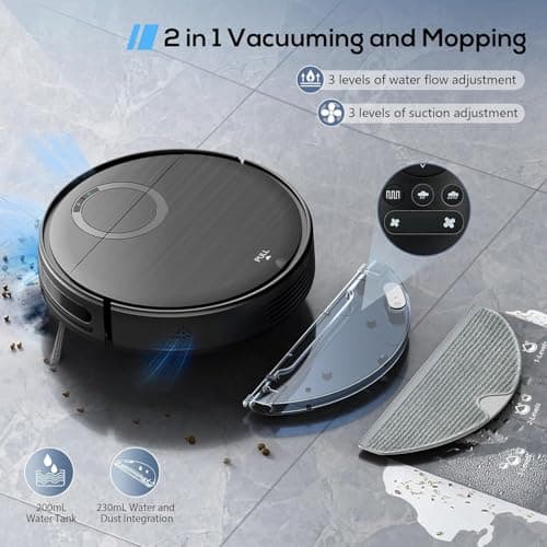 Robot Vacuum and Mop Combo, 2 in 1 Mopping Robotic Vacuum Cleaner with Schedule, Wi-Fi/App/Remote, Strong Suction, Self-Charging, Slim, Ideal for Hard Floor, Pet Hair, Low-Pile Carpet