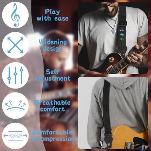 zenjarigily Guitar Strap with 3 Pick Holders, Includes 6 Guitar Picks and a pick box- Adjustable for Acoustic Electric Guitar
