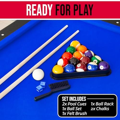 GoSports 6, 7, or 8 ft Billiards Tables - No Assembly, Choose Your Color - Portable Pool Table Includes Full Set of Balls, 2 Cue Sticks, Chalk and Felt Brush