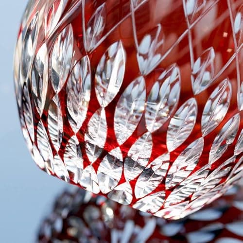 EDO Kiriko Whiskey Glasses Japanese Style 11OZ Unique Shape Colored Hand Carved Glass Tumbler for Bourbon Lovers - Style Glassware for Rum - Rocks Glass in Gift Box (Red)