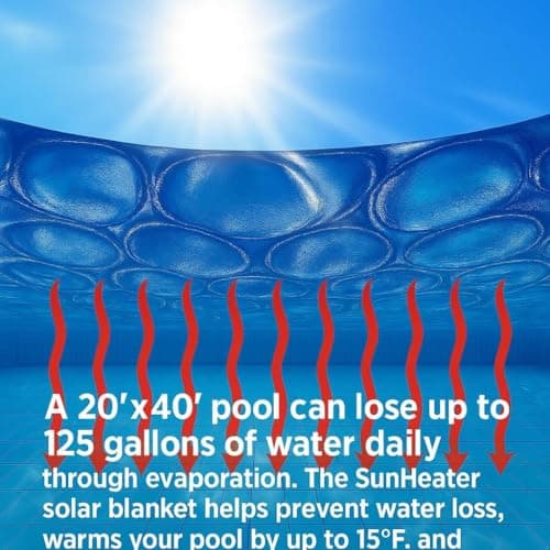 SunHeater Pool Solar Blanket - Heavy Duty Rectangular Thermal Cover with Bubbles - Heat Transfer Solar Pool Heater for In-Ground Swimming Pools - Durable 12 Mil Thick Polyethylene - 16' x 32' Feet