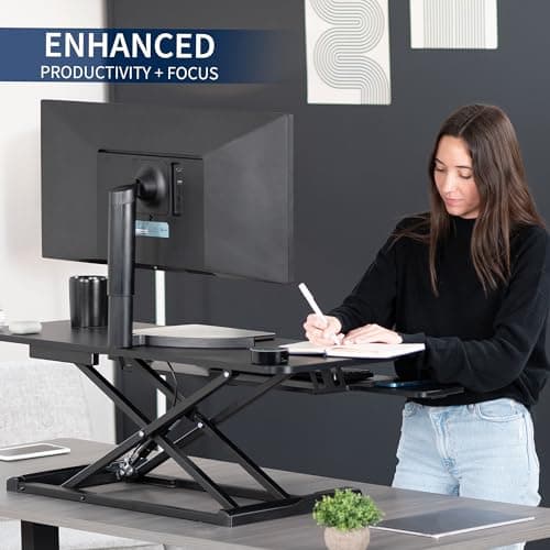 VIVO 42 inch Desk Converter, K Series, Height Adjustable Sit to Stand Riser, Dual Monitor and Laptop Workstation with Wide Keyboard Tray, Black, DESK-V042KB