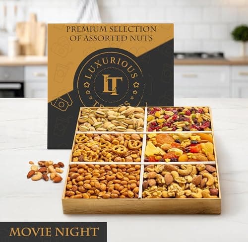 Luxurious Treats Nuts Gift Basket Gourmet Holiday Nut Box Healthy Care Package, Movie Night