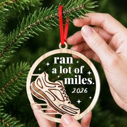 Cross Country Ornament, Marathon Runner Keepsake, Round Wood Acrylic Design, Ready To Hang Gifts for Runners - Marathon Runner Gifts, Running Christmas Ornament B0H8D3DSVR