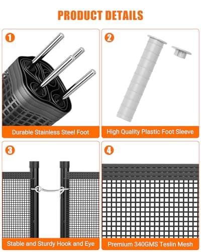 GraveeLife 4 ft x 108 ft Fence for Inground and Above Ground Pool, Mesh Pool Safety Fence with Stainless Steel Feet Outdoor Swimming Backyard Garden Pool Fencing, Black