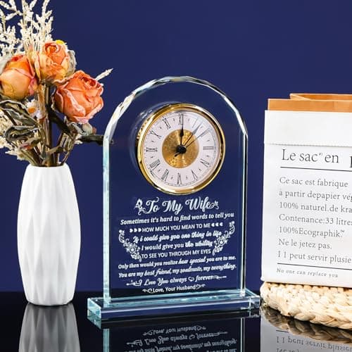 Gifts for Wife Romantic Anniversary Birthday Gift Ideas, Glass Clock to My Wife from Husband for Valentine's Day Christmas Mother's Day Crystal I Love You Keepsake Home Decor