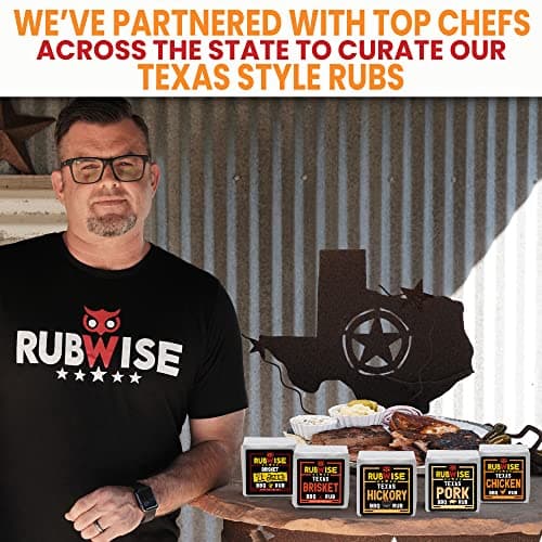 RubWise Texas Style BBQ Rub Gift Set (6 x 1 lb bags) | Meat Spice and Seasoning Variety Pack | Smoking & Grilling Gifts for Men | Brisket Rubs, Chicken, Pork, Hickory, Spicy, El Jefe | Shaker Included