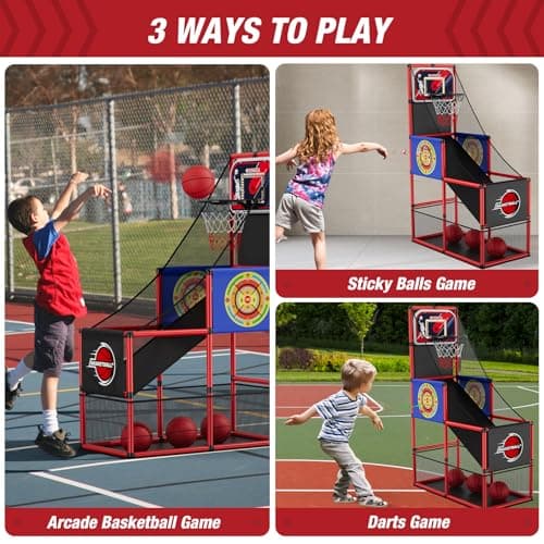 HYES Basketball Arcade Game Indoor Outdoor, Kids Basketball Hoop with 4 Balls & Pump, Single Shot Basketball Game at Home, Carnival Games Sport Toys for Boys Girls Teens