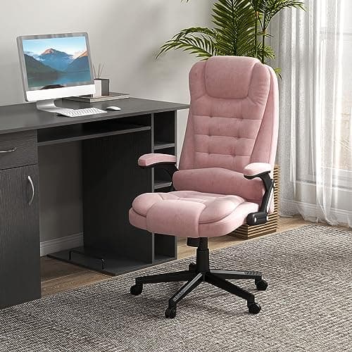 HOMCOM Executive Office Chair with 6 Points Vibration Massage and Heated Lumbar Support, Velvet High Back Computer Chair with Reclining Backrest, Tilt Function and Padded Armrests, Pink