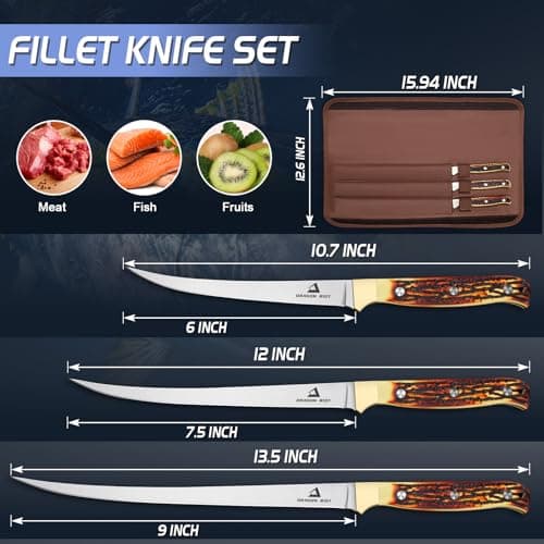 DRAGON RIOT Fillet Blade Set Professional Boning Knife for Filleting Japanese Stainless Steel Fish Knives Set with Ergonomic Handle Super Sharp Fish Filleting Knife for Meat Poultry Cutting