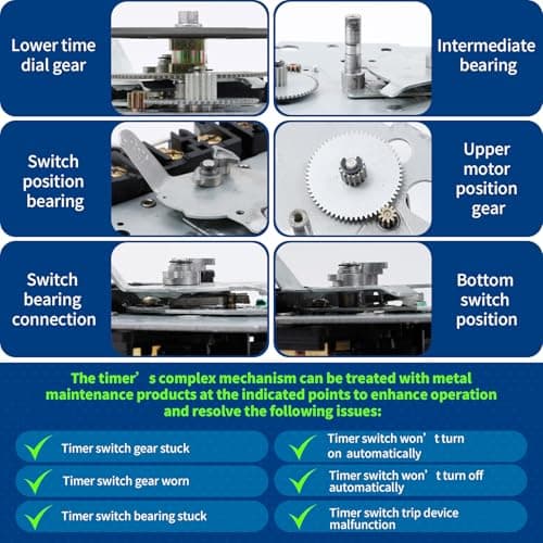 T104M Mechanical Time Switch Mechanism Only, 208-277 VAC DPST 5HP 40A Time Switch, Heavy Duty Electromechanical Timer, 24 Hour 12 ON/Off for Pool Pump HVAC Fans Water Heater Lights