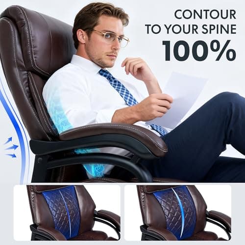 FLEXISPOT 500lbs Big and Tall Office Chair for Heavy People, Heavy Duty Computer Chair with Stable Arms Adjustable Lumbar Support Metal Base, Desk Chairs for Home Office Gaming Working, Leather, Brown