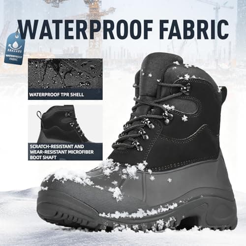 Furuian Insulated Winter Snow Steel Toe Work Boots for Men Waterproof Non Slip Duck Boots for Men Warm Safety Industrial Work Shoes