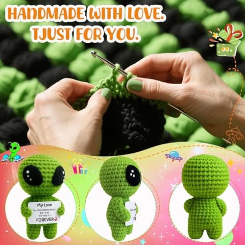 MAMAGIFTREE Romantic Alien Gift for Girlfriend Boyfriend – Handmade Crochet Love Keepsake with “You Abducted My Heart” Message Card – Cute Valentines Day for Her Him Wife Husband B0FM8BPWTP