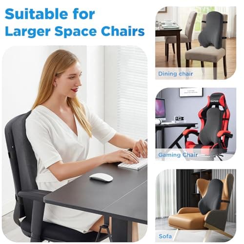Teemour High Back Support Pillow for Office Chair, Fully Support Back Cushion - Memory Foam Lumbar Support Pillow for Office Chair, Desk, Gaming Chair, Promotes Posture Pain Relief Adjustable Straps