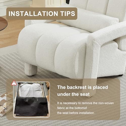 LOULENS Lambswool Accent Chair, Modern Upholstered Sherpa Accent Chair, Comfy Teddy Single Armchair with Pillow for Living Room, Bedroom (Beige, Backrest Under The Cushion)