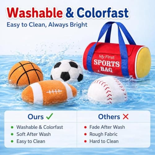 KMUYSL Baby Toys 0-12 Months, My First Sports Bag Plush Toy - 4 Sensory Balls Soft Toys with Crinkle, Rattles for 0-3-6-9-12 Month Newborn Infant, 1st Birthday for Babies Boys Girls Age 1