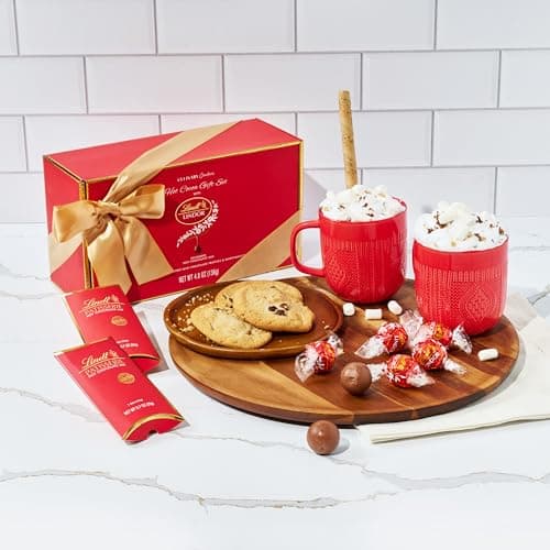 Hot Cocoa Gift Set, Made with Lindt Gourmet Hot Chocolate Mix, Includes 2 Hot Cocoa Mixes, 2 Hot Cocoa Mugs, Marshmallows and Lindt Chocolate Truffles
