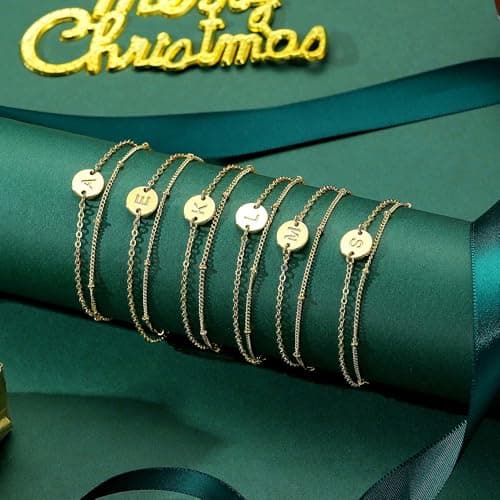 MONOZO Gold Bracelets for Women Christmas Gifts - Dainty 18K Gold Plated Disc Monogram Letter A-Z Initial Bracelets for Women Trendy Personalized Letter Bracelet Birthday Christmas Gifts for Her