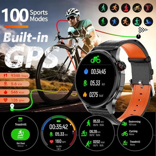 Lyaarka Smart Watches for Men,1.46" Fitness Tracker with GPS,Health Monitor,AI,Bluetooth Call/TextReply, Compass/Altitude/Barometer,100+ Sports Mode,5ATM Waterproof for Android/iPhone with 2 Straps