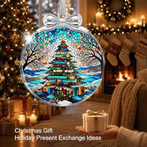 Hanging Ornament for Christmas Tree Decorations- Holiday Keepsake Present Exchange Idea Book Tree Christmas Ornament Unique 2026, Book Lover Gift Glass B0FJMNWGJ9