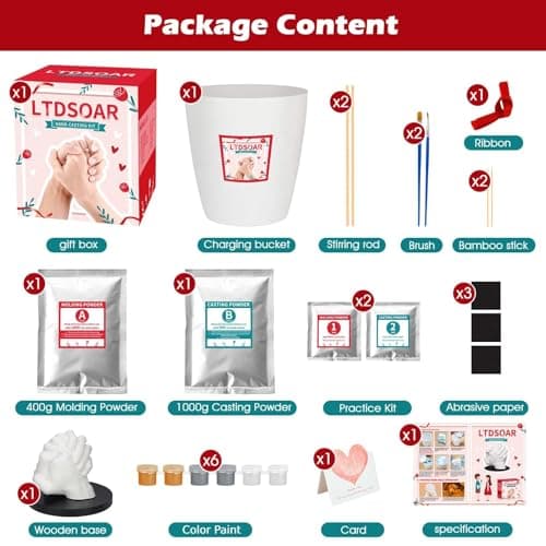 LTDSOAR Hand Casting Kit, Couples with Practice Kit, Hand Mold Kit for Adults & Kids, Romantic Anniversary Wedding Birthday for Her or Him,Boyfriend Girlfriend Unique Christmas Stocking Stuffers Gift
