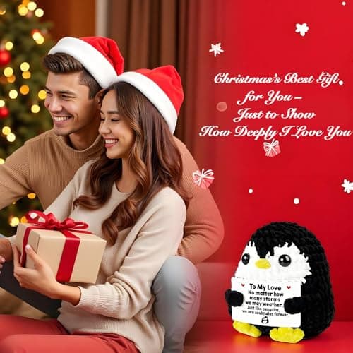 Positive Penguin Gifts for Him Her Anniversary Valentine‘s Day Birthday Gift for Boyfriend Husband Wife Handmade Crochet Animals Romantic Couples Christmas Wedding Year for Men Women