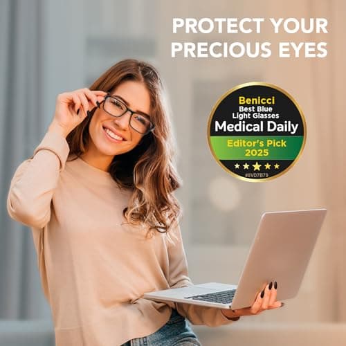 Stylish Blue Light Blocking Glasses for Women & Men – Helps Ease Digital Eye Strain & Headache from Computers, Phones w/Case