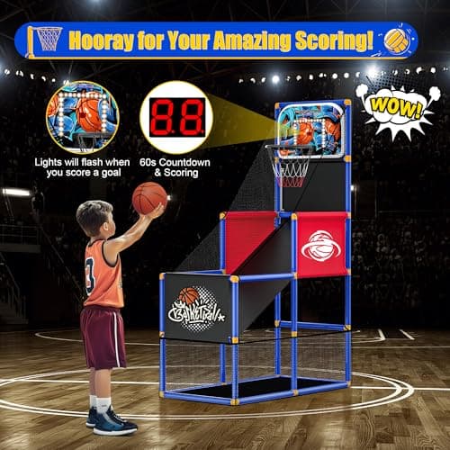 Kids Arcade Basketball Hoop Indoor Outdoor Single Shot Basketball Game for Toddler,Carnival Games Sport Gifts for Boys Girls Ages 3-8 Years Old,Ideal for Competition