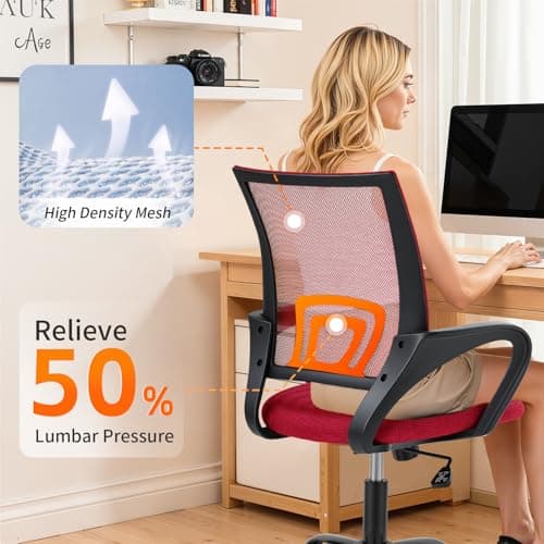 BestOffice Office Chair Ergonomic Cheap Desk Chair Mesh Computer Chair Lumbar Support Modern Executive Adjustable Stool Rolling Swivel Chair for Back Pain (Red)