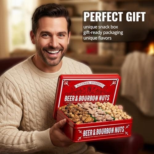 Nuts Gift Basket for Men - Cashews, Almonds, Peanuts in Unique Tin Gift Box – Birthday Gift for Men, Food Gift Basket for Men, Dad, Care Package, Assorted Nuts, Healthy Snack Gift Basket