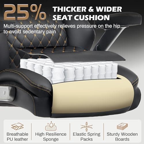 Oversized Big and Tall Office Chair 750lbs with Adjustable Headrest & Lumbar Airbag, Large Executive Chair with 5D Flip Arms, Heavy Duty Metal Base Chair with Hollow Casters & Thick Spring Seat, Black
