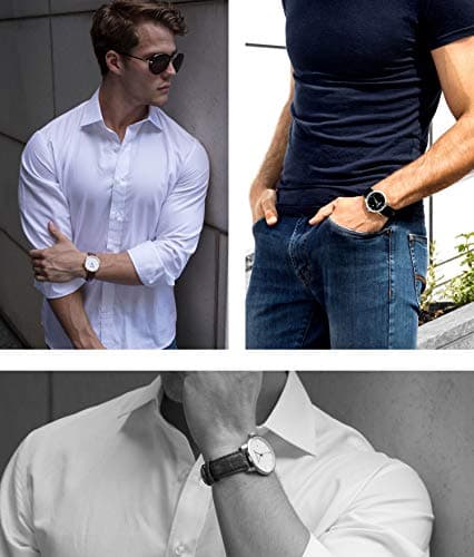 Stuhrling Original Men’s 40 mm Ultra-Slim Black Dial Dress Watch with Calfskin Leather Strap, Date Display – Minimalist Analog Wristwatch