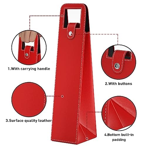 Wine Gift Bag, Reusable Leather Wine Tote Carrier, Single Bottle Champagne Beer Gift Bags Carrier for Birthday, Wedding, Picnic Party, Christmas Gifts (Red)