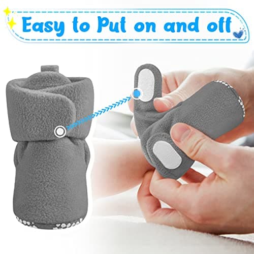Pro Goleem Fleece Baby Booties, Warm Cozy Baby Slippers, Stay On Sock Shoes, Easy to Put on, Unisex Baby Gifts, Soft Non-Slip Adjustable Newborn Boots for Boys and Girls