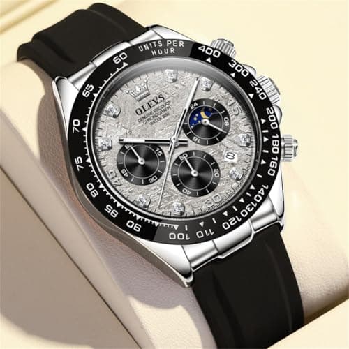 OLEVS Men's Watches Chronograph Multifunction Sport Silicone Luxury Diamond Moon Phase Quartz Male Watch Waterproof Wrist Watch