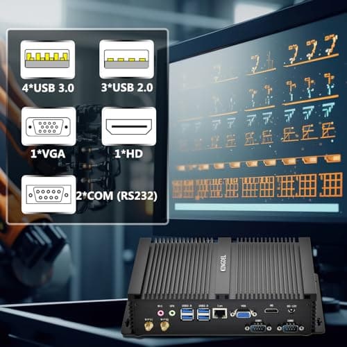 KINGDEL Fanless Industrial Computer, Mini PC, core i7 8th Gen. CPU, 16GB RAM 512GB NVMe SSD, 4K: 4096x2304, HD Port, VGA, 4xUSB 3.0, 2xCOM RS232, WiFi+Bluetooth, Metal Case