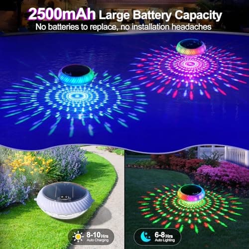 Askyli Floating Pool Lights Solar with Remote, 7.6 Inch RGB Up and Down Color Changing Solar Pool Lights That Float with Dynamic Lighting Effects, Floating Light for Pools, Party, Decor(2)