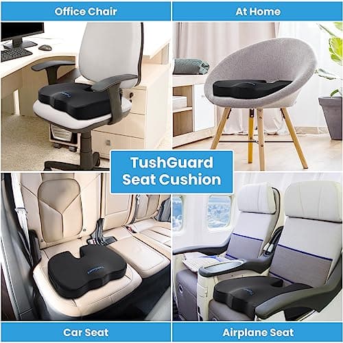 TushGuard Seat Cushion for Office Chair Memory Foam Non-Slip Cushion Back, Relief Chair Pad, Butt Pillow for Office Chair, Car, Computer Desk, Black