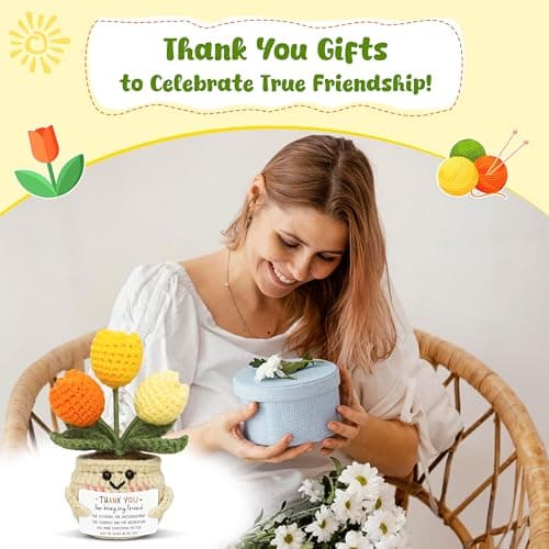 OASSIE Christmas Thank You Gifts for Women Friends - Thank You for Being A Friend Emotional Support Crochet Tulip with Card - Birthday Gifts for Women Friendship, Friend Gift for Coworker Sister