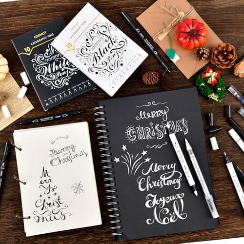 Dual Tip Black Acrylic Calligraphy Pens, 10 Size Calligraphy markes for Writing, Hand Lettering Pen for Art Drawing, Sketching, Scrapbooking, Brush Pens Calligraphy Set for Beginners