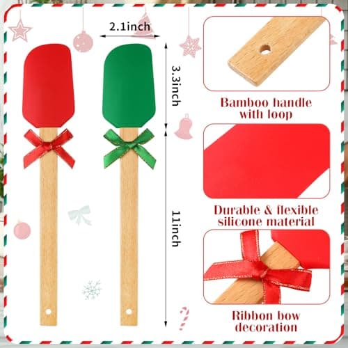 Maxdot 6 Pieces Christmas Neighbor Gifts Potholders with Pocket Silicone Spatula Kitchen Hot Pad Oven Mitts Hot Potholders Christmas Housewarming Kitchen Thank You Gift Cooking Baking for Neighbor