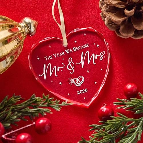 Mr and Mrs Gift for Newlywed, Future Mr Mrs - Just Married Party Decoration Christmas Glass Ornament - Wedding Registry Ideas Wedding Gift for Couples 2026 Bridal Shower Gift for Married Newlywed B0FW4YQ8FM