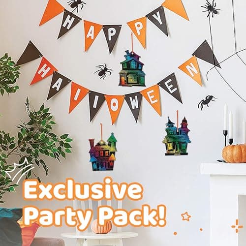 Halloween Magic Scratch Crafts for Kids and Adults - DIY Halloween Decorations - Haunted House Arts and Crafts Ornaments - Includes 24 Haunted House Ornaments, 24 Scratch Sticks, 24 Satin Cord Ribbons
