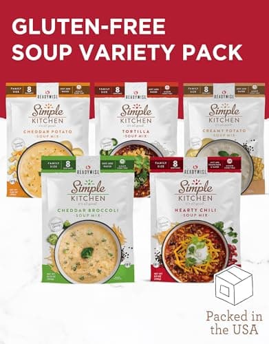 READYWISE - Simple Kitchen, Soup Sampler, Variety Pack, 8 Servings Per Pouch, Soup Mix, Family Size, MRE, Gluten Free, Freeze Dried Food, Ready To Eat Meals, Hiking & Backpacking Food, Soup for Family, Pack of 5