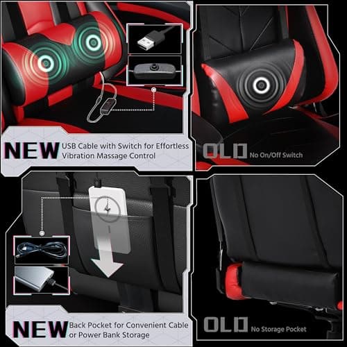 Yaheetech Gaming Chair, Video Game Chair with Massage Lumbar Support and Footrest Height Adjustable Ergonomic Computer Chair with Swivel Seat and Headrest, Black/Red